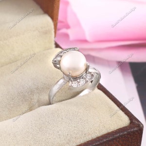Round Pearl Ring . Minimalist Ring . Handmade Halo Ring . 925 Sterling Silver Ring . Boho Jewelry . Wedding Gift . Promise Ring Gift For Her