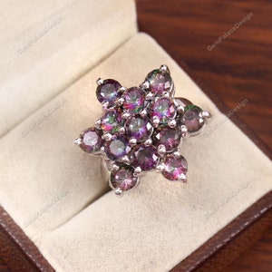 Natural Mystic Topaz Ring - Statement Ring - jewelry Jewelry - Gemstone Ring - Anniversary Gift - 925 Sterling Silver Ring - Flower Ring -