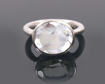 Clear Quartz Ring, 925 Solid Sterling Silver Ring, Crystal Quartz Ring, Statement Ring, Gemstone Ring,