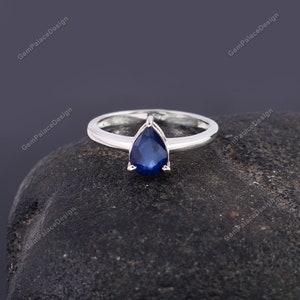 Natural Blue Sapphire Ring . Minimalist Ring . Handmade Ring . 925 Sterling Silver Ring . Anniversary Gift . Statement Ring .Engagement Ring