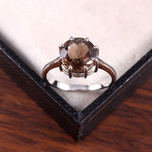 dainty Smoky Quartz Ring . Brown Ring . Gemstone Ring . Handmade Ring . Stackable Ring . Faceted Ring . Adjustable Ring . Every day Ring .