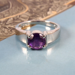Dainty Amethyst Engagement Ring for Women 925 Sterling Silver Ring Purple Crystal Ring Wedding Ring February Birthstone Ring Minimalist Ring