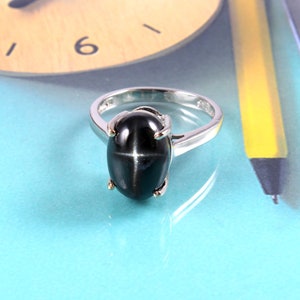 Natural Black Star Sapphire Ring . Handmade Ring . 925 Sterling Silver Ring . Statement Ring . Stackable Ring .Minimalist Ring .Promise Ring