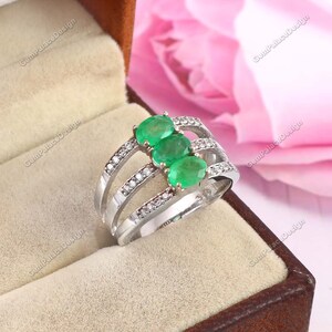 Handmade Natural Emerald Ring " Statement Ring " 925 Sterling Silver Ring " Minimalist Ring " Boho Jewelry " Halo Ring " Promise Ring "