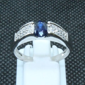 Natural Blue Sapphire And Cubic Zircon Gemstone Ring - 925 Solid Sterling Silver - Handmade Silver Ring Engagement ring Anniversary Gift