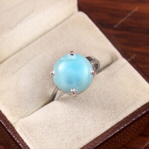 Natural Larimar Ring - Statement Ring - Gemstone Ring 925 Sterling Silver - Dainty Promise Ring - jewelry Halo Ring - Gift for Women