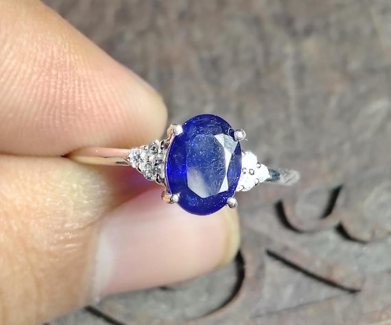 Natural Blue Sapphire Ring 925 Sterling Silver Eternity Ring Engagement Simple Ring September Birthstone Rings For Women