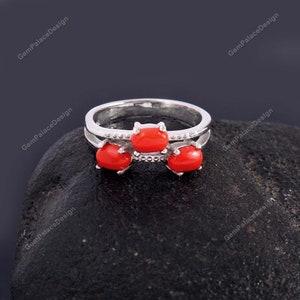 Natural Coral Ring . Handmade Ring . 925 Sterling Silver Ring . Statement Ring . Stackable Ring . Minimalist Ring . Promise Ring .