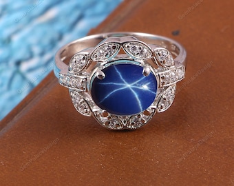 Natural Blue Star Sapphire Ring, 925 Sterling Silver, Gemstone Ring, Minimalist Ring, Anniversary Ring, Promise Ring, Best Gift For Women