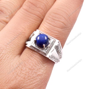 Natural Lapis Lazuli Ring - Statement Ring - Gemstone Ring 925 Sterling Silver - Dainty Promise Ring - jewelry Halo Ring - Gift for Women