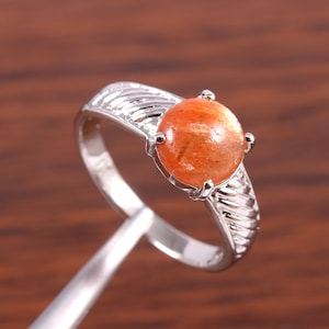 Sunstone Ring, 925 Sterling Silver Ring, Sunstone, Stackable Ring, Handmade Jewelry, Wedding Band Ring, Orange Sunstone Ring, Anniversary