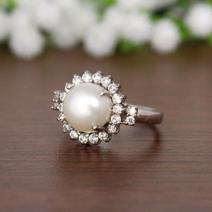 dainty Pearl Ring . Statement Ring . Handmade Ring . Minimalist Ring . Wedding Ring . Bridal Ring . Birthday Gift . Anniversary Rings .