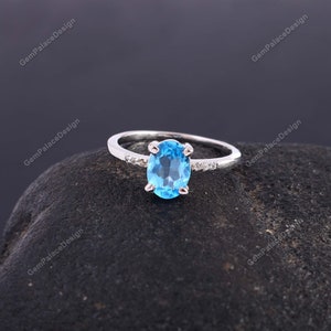 Organic " Natural Swiss Blue Topaz Ring " Statement Ring " 925 Sterling Silver Ring " Minimalist Ring " Boho Jewelry " Ring " Promise Ring "