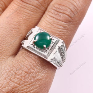 Natural Green Onyx Ring . Handmade Ring . 925 Sterling Silver Ring . Statement Ring . Stackable Ring .Minimalist Ring .Promise Ring