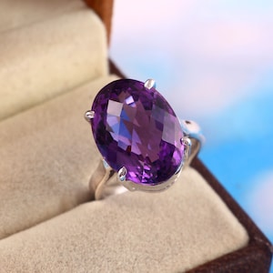 Natural Amethyst Engagement Ring 925 Sterling Silver Vintage Purple Big Stone Ring Unique Wedding Ring Amethyst Ring Personalized Jewelry
