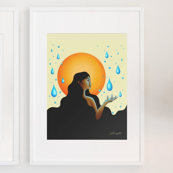 Ola i Ka Wai Giclee Art Print | Water is Life Polynesian Woman Portrait, Empowerment | Hand drawn