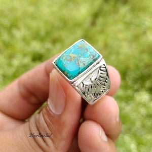 Naturlig Arizona Kingman Turkosring 925 Sterling Silver Boho Sydvästra Statementsmycken För Kvinnor
