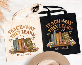 Teacher Appreciation Gift Tote Bag, Canvas Custom Teacher Gift Personalized School Bag, Gifted Teacher Tote, Reusable Bag School, Campus Bag