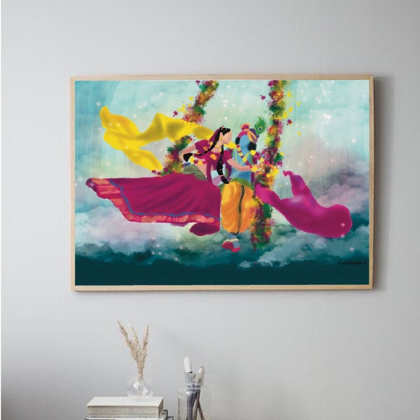 Radha Krishna Wall Art, Krishna Painting, Hindu Art, Traditional art, lord krishna, Wall Art Printable, Canvas Wall art, wall painting