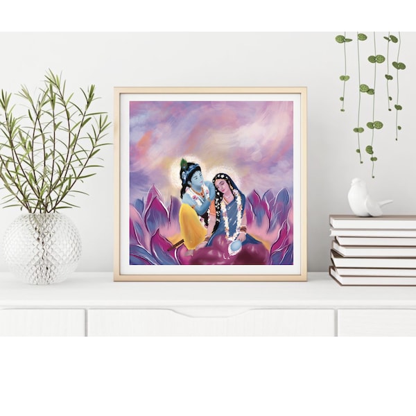 Radha Krishna Painting, Radha and Krishna Art Print, Instant Download Art, Krishna painting, Printable Art.