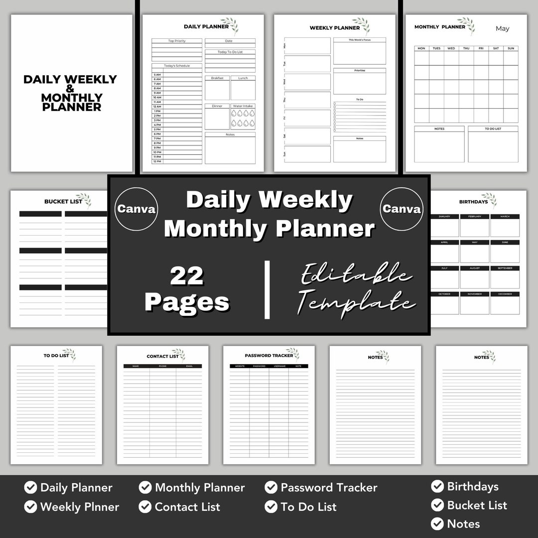 Daily Weekly Monthly Planner Productivity and Time Management Organize ...