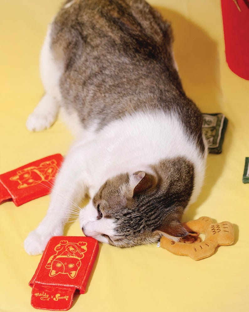 Envelope vermelho da sorte para ano novo, envelope da sorte, brinquedo amassado para gatos, 2 peças | Presente para gatos | Mãe de gatos | Presente de Natal imagem 7