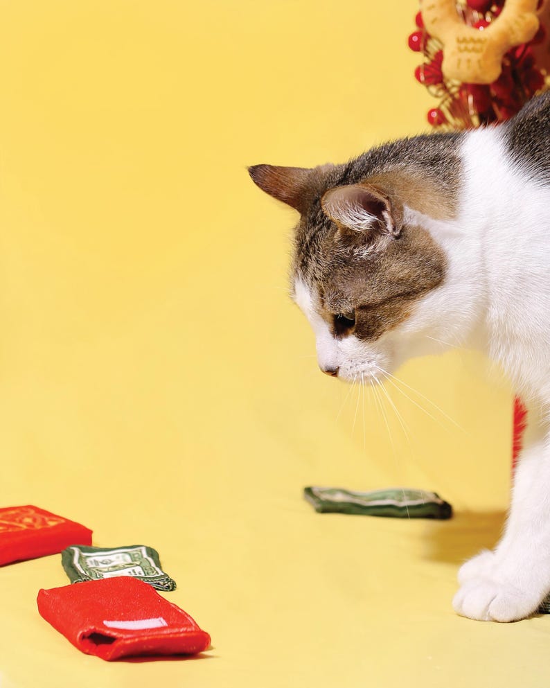 Envelope vermelho da sorte para ano novo, envelope da sorte, brinquedo amassado para gatos, 2 peças | Presente para gatos | Mãe de gatos | Presente de Natal imagem 5