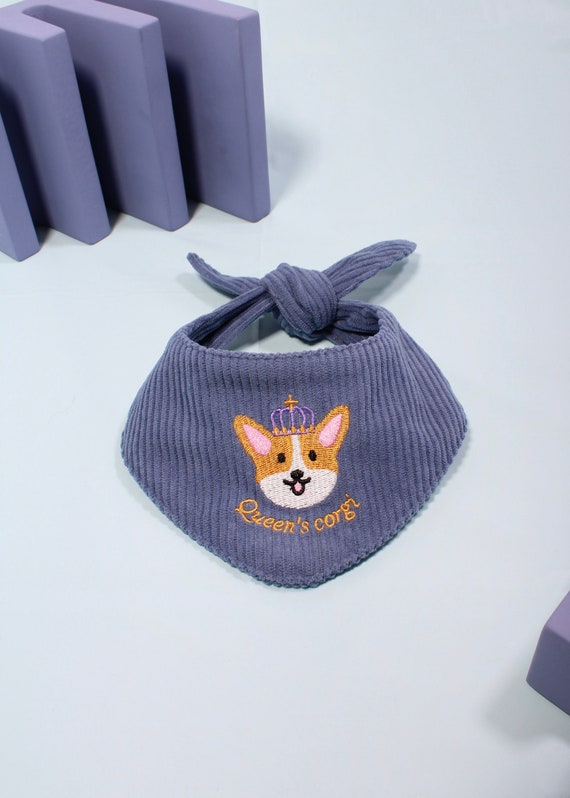 Queen's Corgi Dog Cat Pet Premium Corduroy Bandana | Dog Mom Gift | Dog Birthday Bandana | Dog Scarf