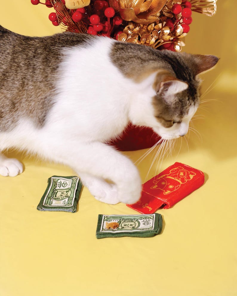Envelope vermelho da sorte para ano novo, envelope da sorte, brinquedo amassado para gatos, 2 peças | Presente para gatos | Mãe de gatos | Presente de Natal imagem 6
