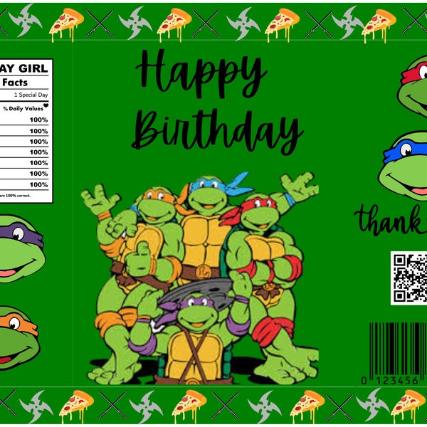 Ninja Turtles Birthday Chip Bag Template "Canva" ( Editable) Blank Chip Bag Template Party Chip Bag Template for Cricuit