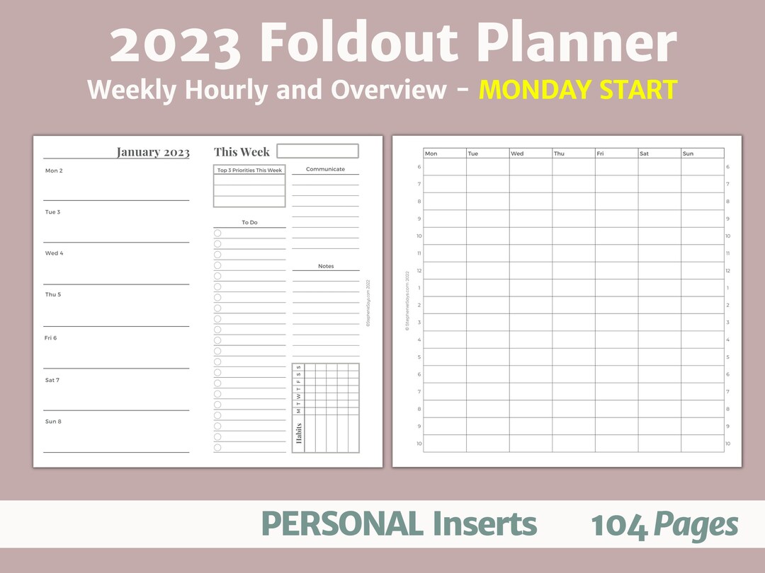 2023 Foldout Planner Printable PERSONAL Size MONDAY Start - Etsy