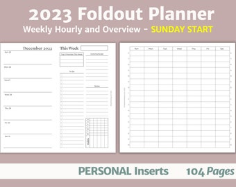 2023 Foldout Planner Printable PERSONAL Size SUNDAY Start Inserts pdf | ADHD Planner | Week on 2 Pages Jan to Dec 2023 | Minimalist
