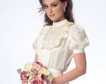 Age of Innocence Wedding Dress Ensemble ~ Fitted jacket with bustle, delicate lace trimmed blouse and skirt with back ruffle train