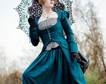 Gothic Lady Spy ~ Victoriaans Steampunk ensemble in linnen of keper ~ rok / bustier / korset jas