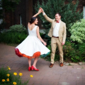 Miss Dulcie&#39;s ribbon trimmed rainbow petticoat ~ knee length ~ tulle tutu petticoat with colors sewn in a row