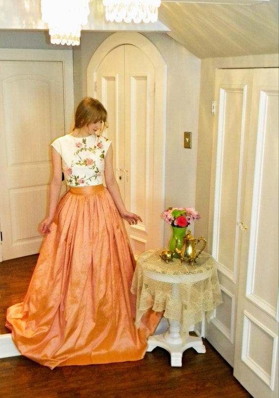 Miss Maeve at Her Garden Wedding Dupioni Silk Ballgown Skirt With Backless Cotton Sateen Top 2 Piece Wedding Dress With Pockets Etsy