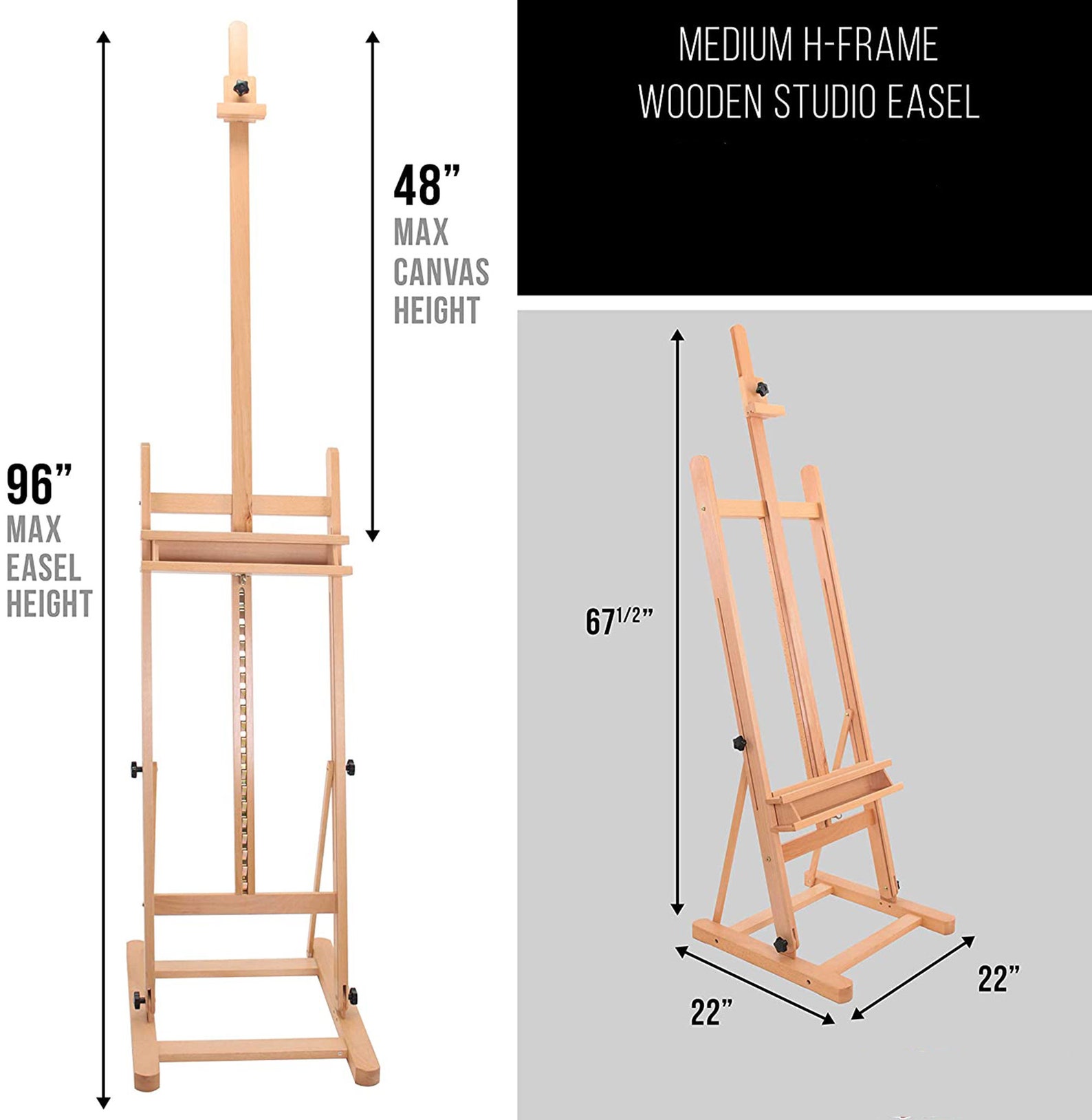 Medium Wooden Hframe Studio Easel With Artist Storage Tray Etsy