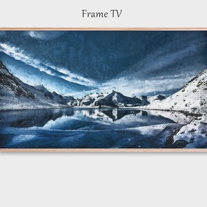 Snowy Blue Mountains and Lake for the Samsung Frame TV. Digital Print. Digital Download.