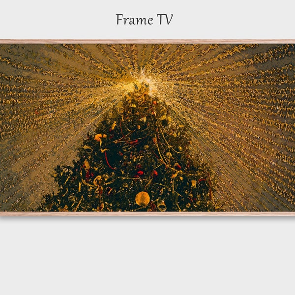 Golden Christmas Tree with Bright String Lights - Samsung Frame TV Art – 4K Digital Art Download for Smart TV