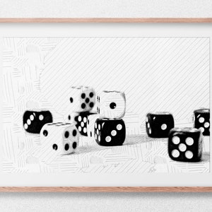 Black and White Dice, Sketch. Minimalist Art. Digital Print. Digital Download. Wall Art. Digital Artwork. Printable Art.