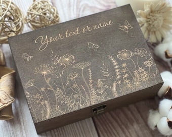 Flowers And Butterflies, Personalized Wooden Box, Love, Gift For Women, Friend Gift, Boxes Wholesale, Custom Box, Keepsake Box, Memory Box