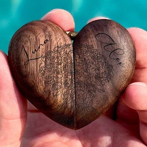 Rose Custom-Carved Heart Ring Box: Elegant Wood Jewelry Storage for Engagements & Anniversaries