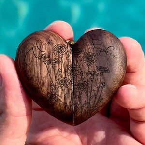 Flowers Heartfelt Wooden Ring Box: Personalized Engraving for Proposals & Special Occasions