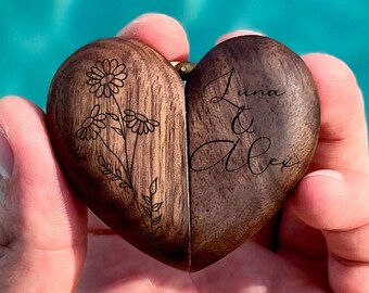 Wooden Heart Ring Box with Personalized Engraving: Perfect for Proposals, Anniversaries, and Special Moments