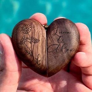 Engraved Wooden Heart Ring Box: Personalized Proposal Keepsake