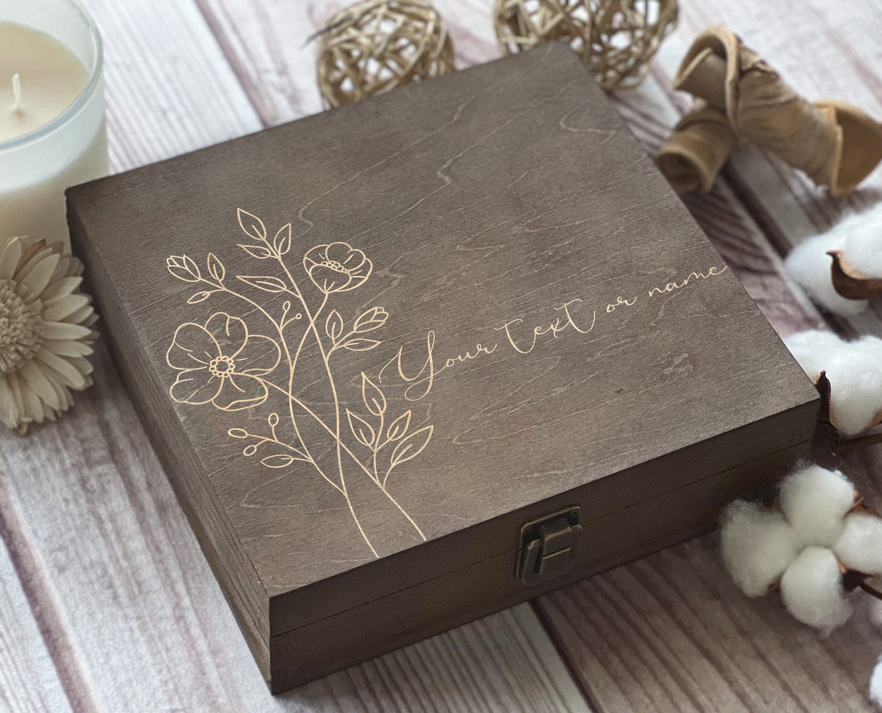 Personalized Floral Wooden Keepsake Box: Engraved Memory Box - Etsy