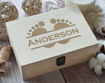 Custom Wooden Baby Memory Box: Preserve Your Little One's Journey with Engraved Personalization & Handcrafted Elegance