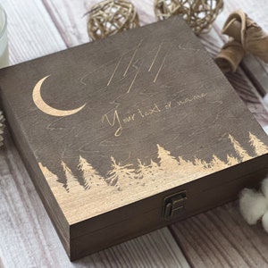 Crescent Moon, Falling Stars, Personalized Wooden Box, Gift For Friend, Gift For Family, Birthday Box, Custom Box, Keepsake Box, Memory Box image 6