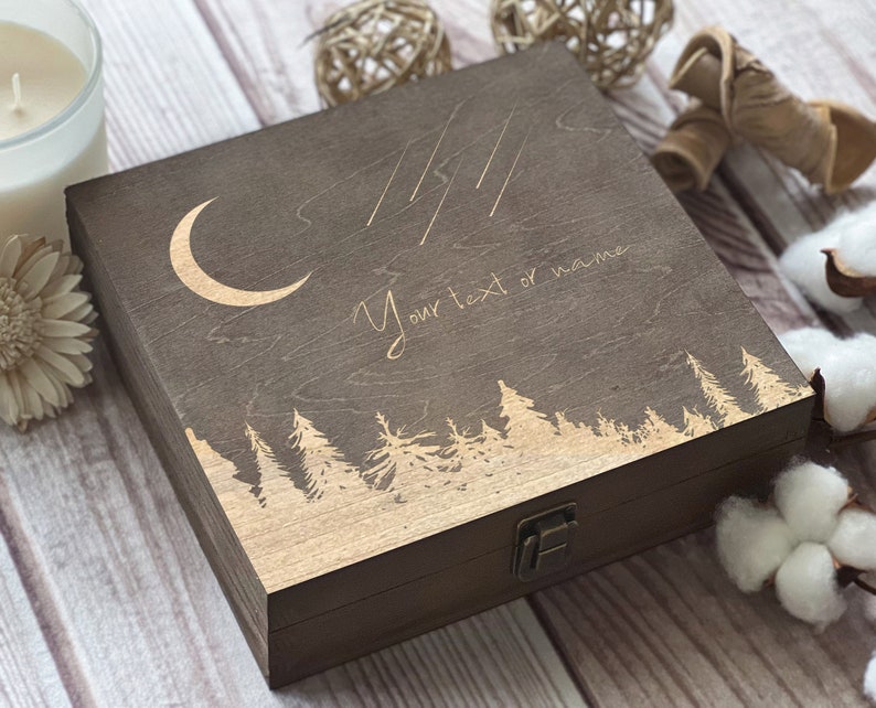 Crescent Moon, Falling Stars, Personalized Wooden Box, Gift For Friend, Gift For Family, Birthday Box, Custom Box, Keepsake Box, Memory Box image 6