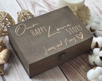 Our Happy Love Story, Box Personalized Wooden, Bridesmaids Gift, Wedding Gift, Gift For Couple, Boxes Wholesale, Custom Box, Keepsake Box